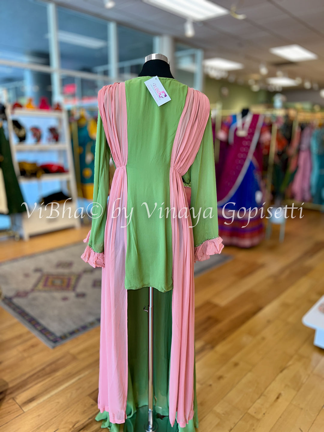 Parrot Green And Peach Sharara With Built in Dupatta