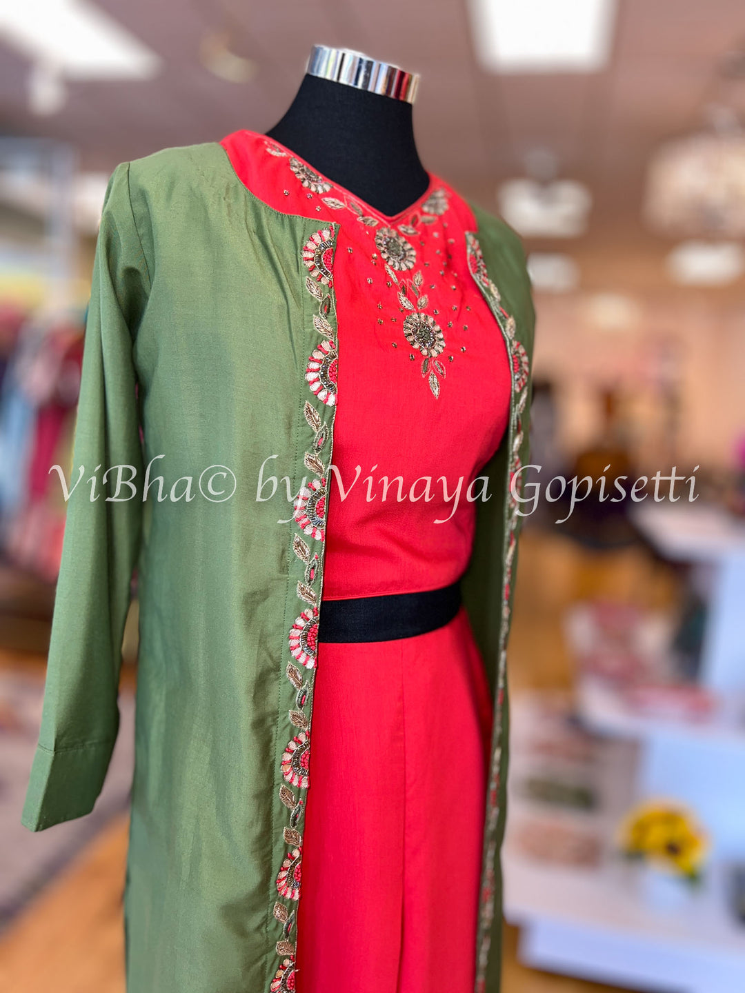 Orange and Green Jacket Style Sharara Set