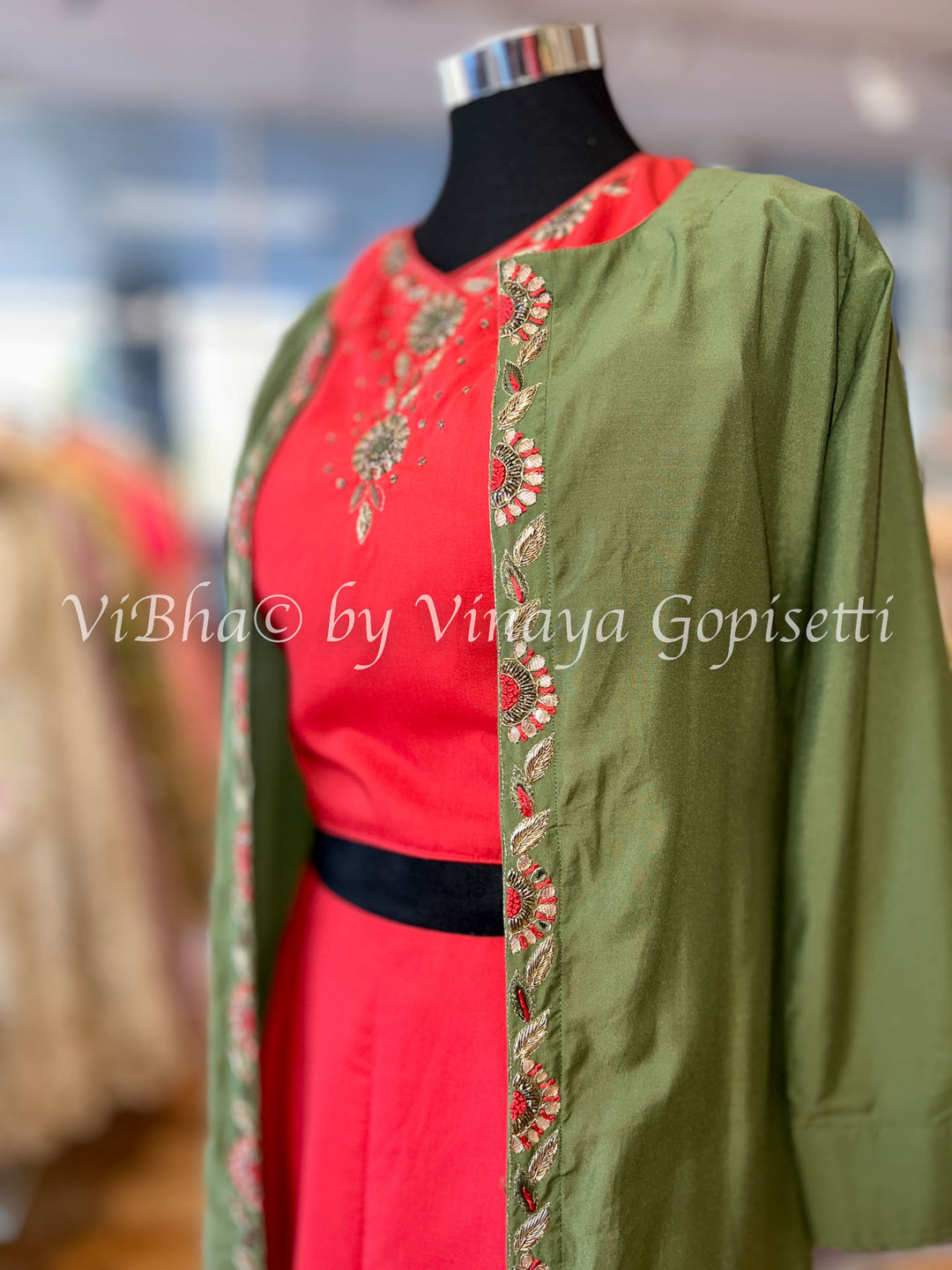 Orange and Green Jacket Style Sharara Set