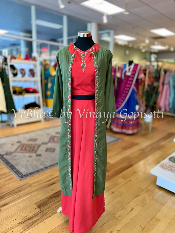 Orange and Green Jacket Style Sharara Set