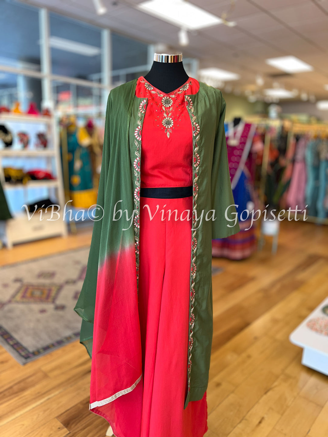 Orange and Green Jacket Style Sharara Set