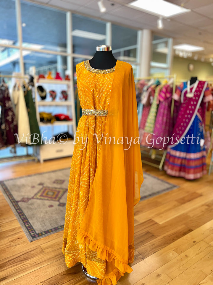 Orangish Yellow Bandhej Gown