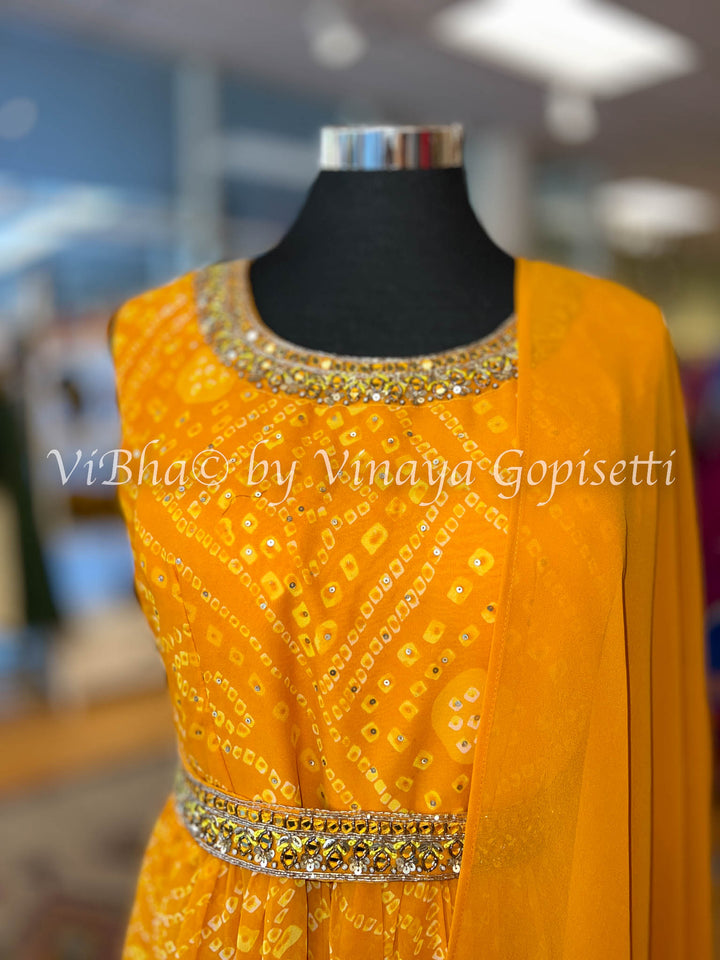 Orangish Yellow Bandhej Gown