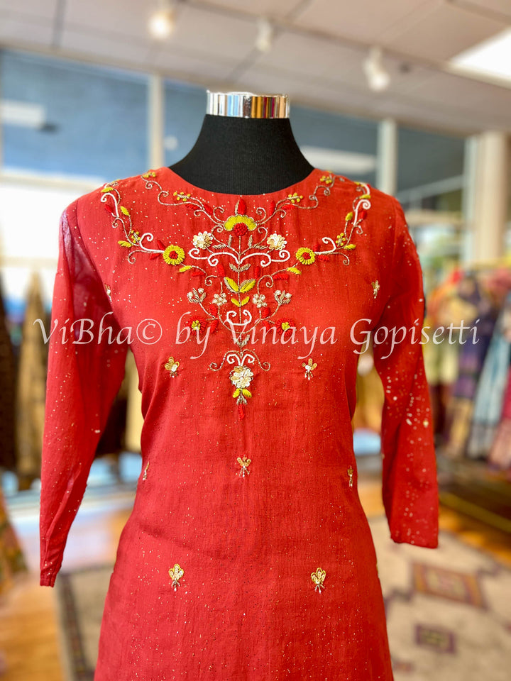 Rust Embroidered Sharara