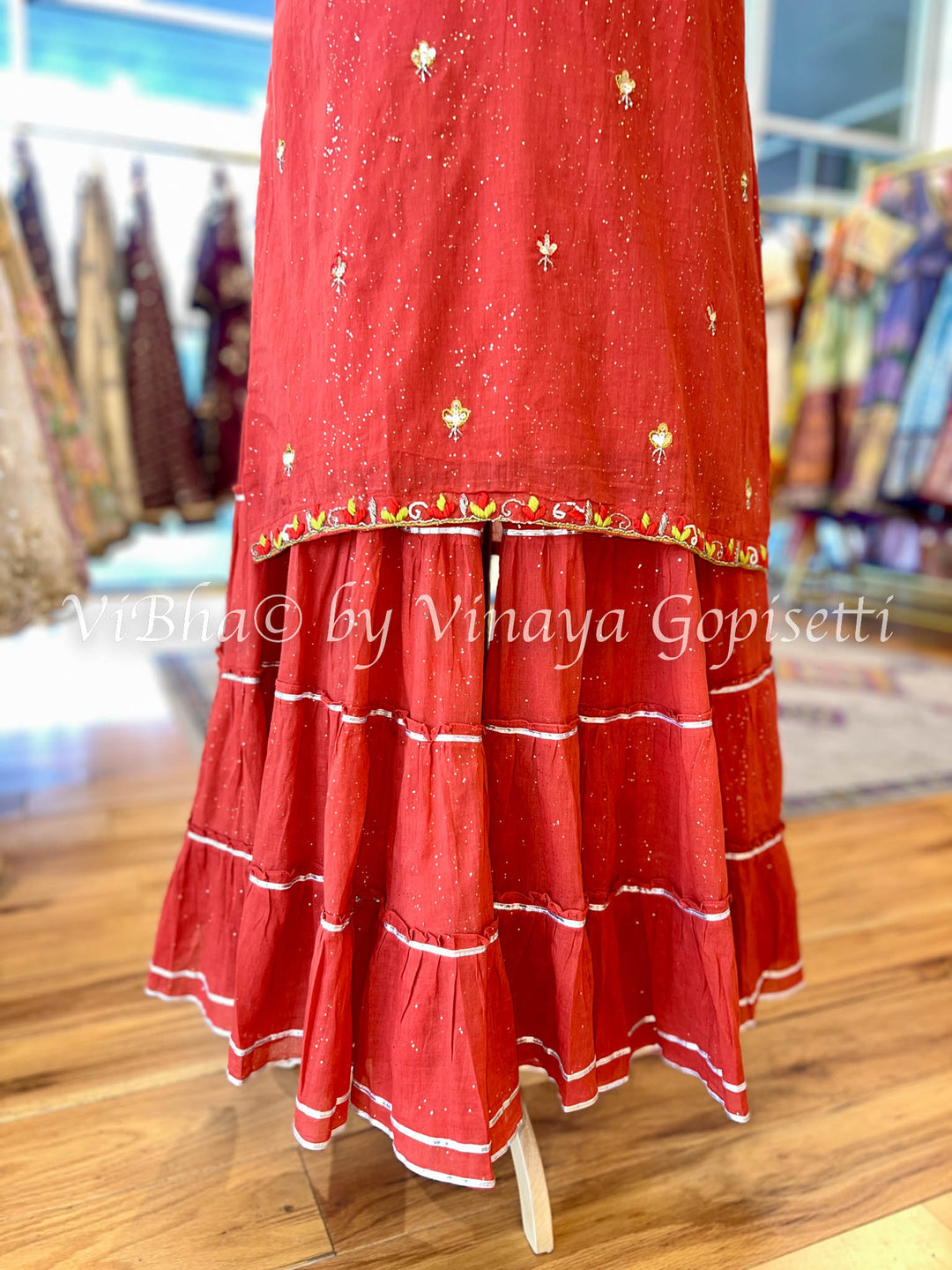 Rust Embroidered Sharara