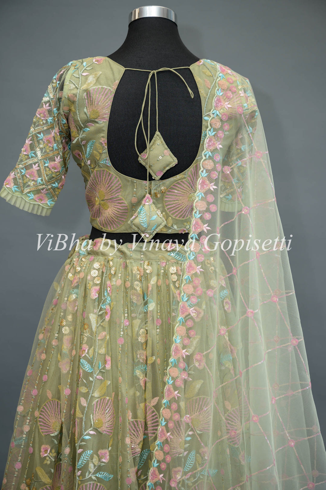 Pastel Greeen Net Embroidered Lehenga Set