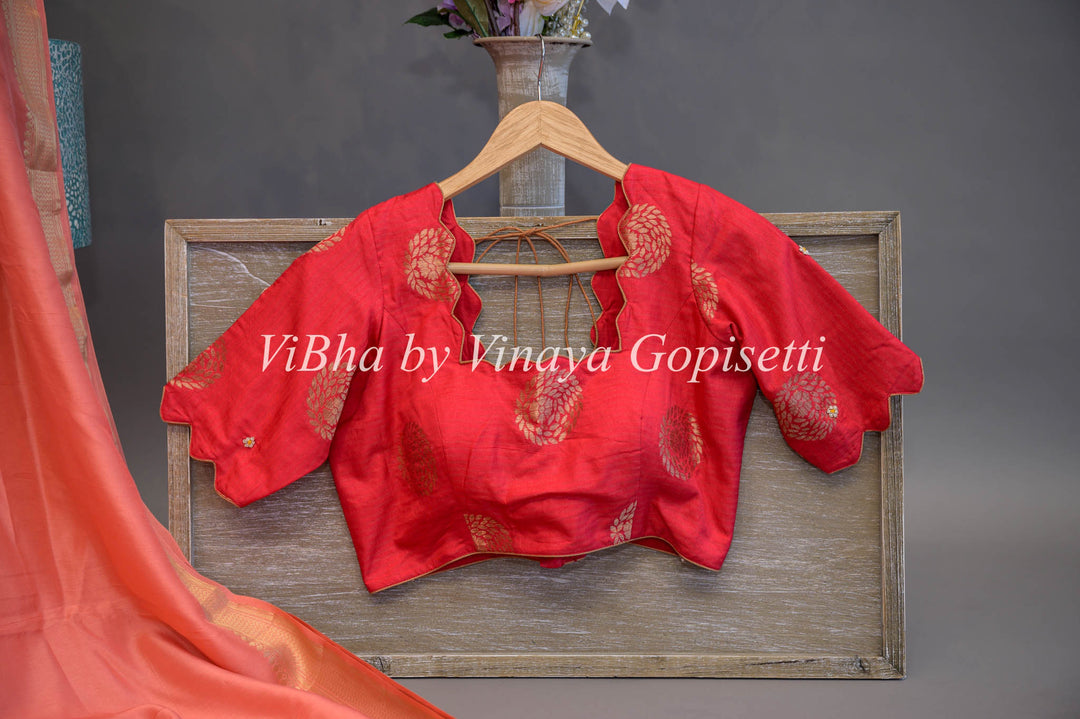 Dark Peach & Coral Dola Silk Embroided Blouse