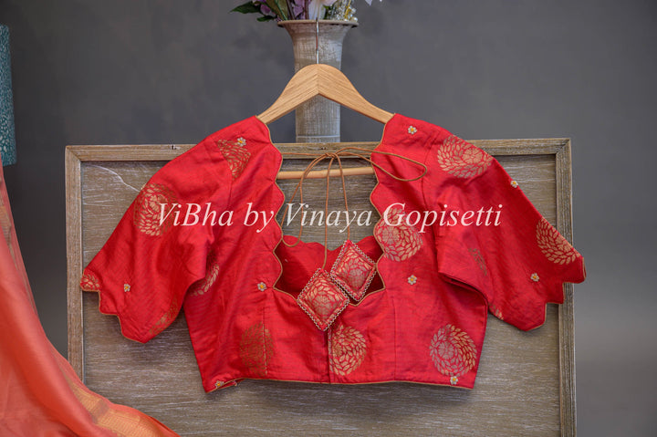 Dark Peach & Coral Dola Silk Embroided Blouse