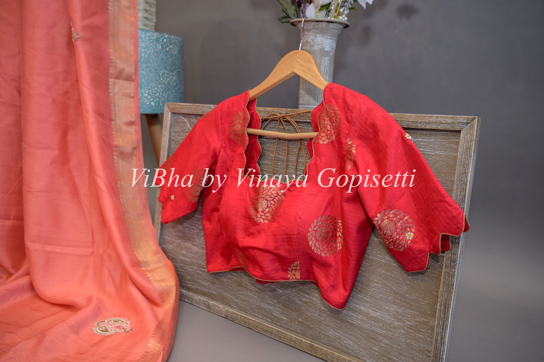 Dark Peach & Coral Dola Silk Embroided Blouse