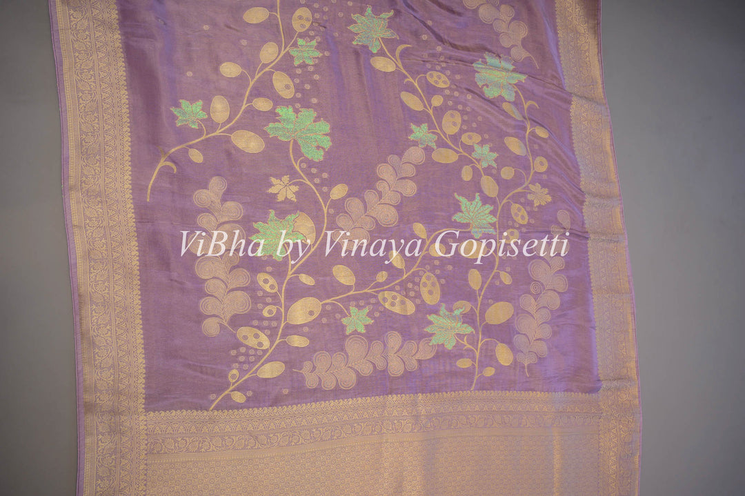 Lavender Tissue Banarasi Kora Saree and Blouse