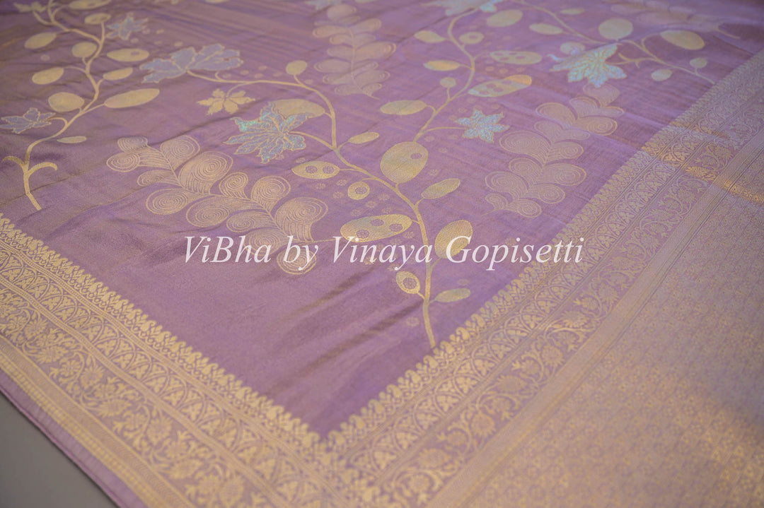 Lavender Tissue Banarasi Kora Saree and Blouse