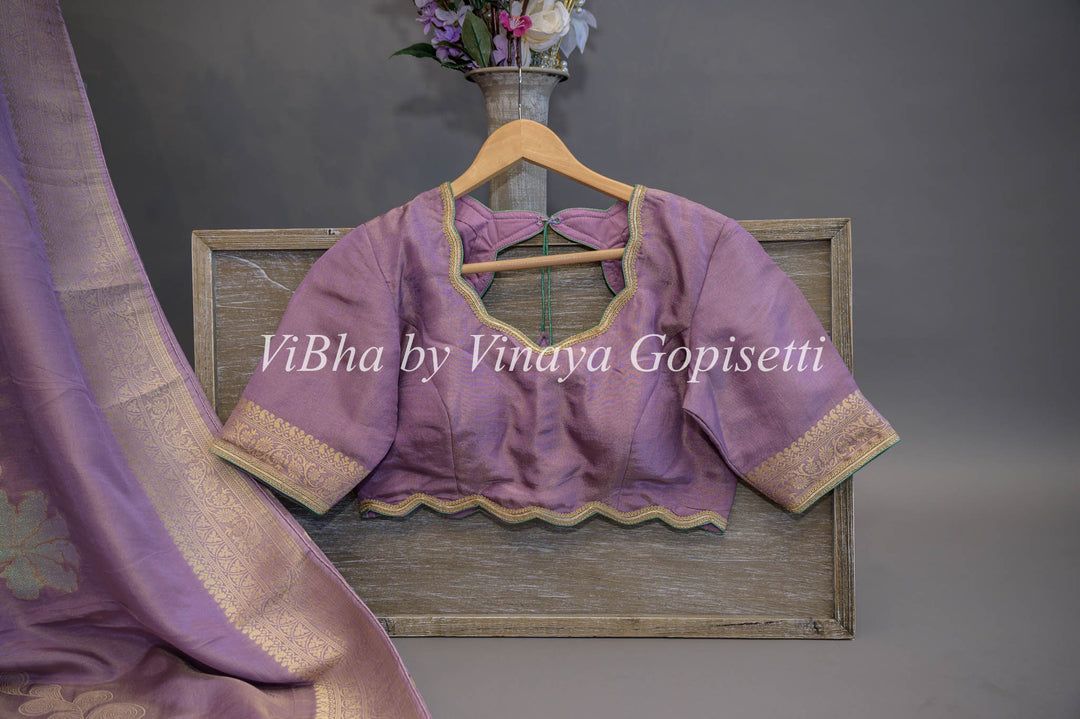 Lavender Tissue Banarasi Kora Saree and Blouse