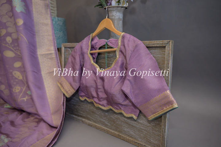 Lavender Tissue Banarasi Kora Saree and Blouse