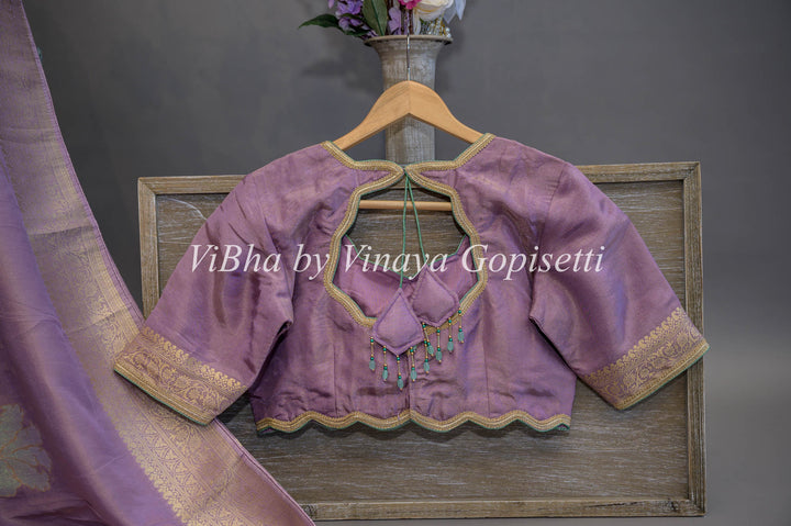 Lavender Tissue Banarasi Kora Saree and Blouse