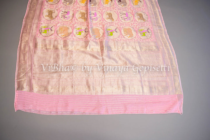 Pastel Pink Banarasi Silk Saree with Silver Zari