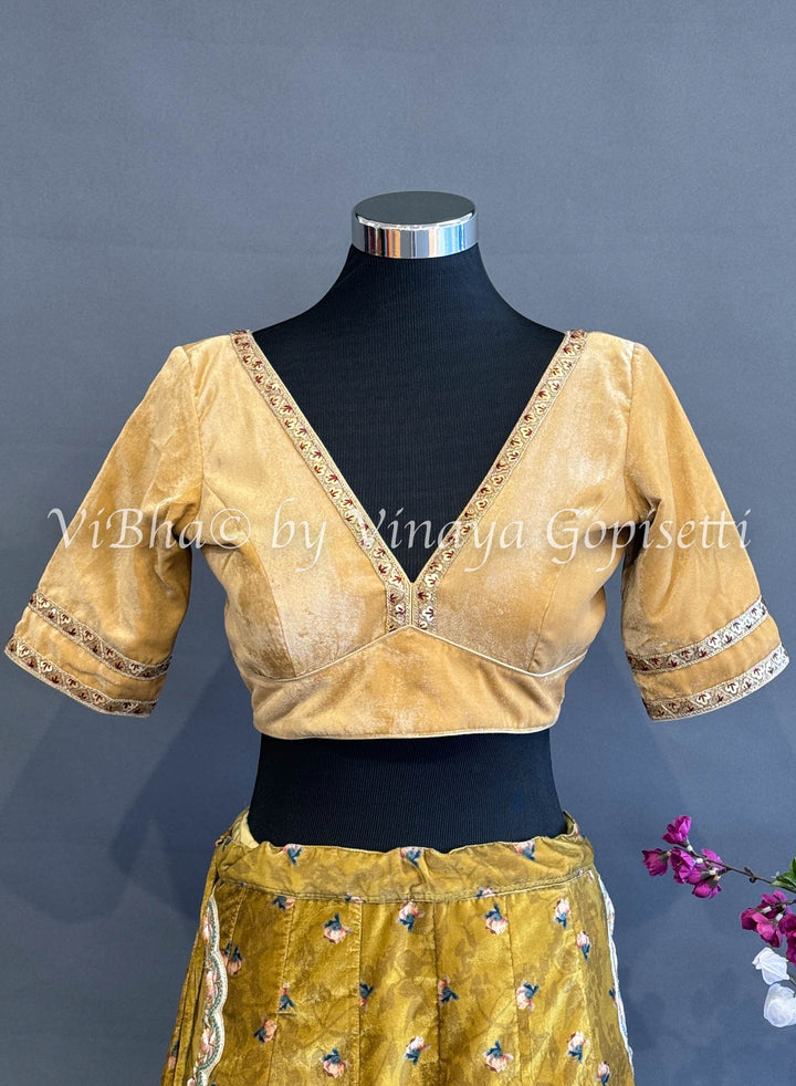 Gold Embroidered Velvet Blouse