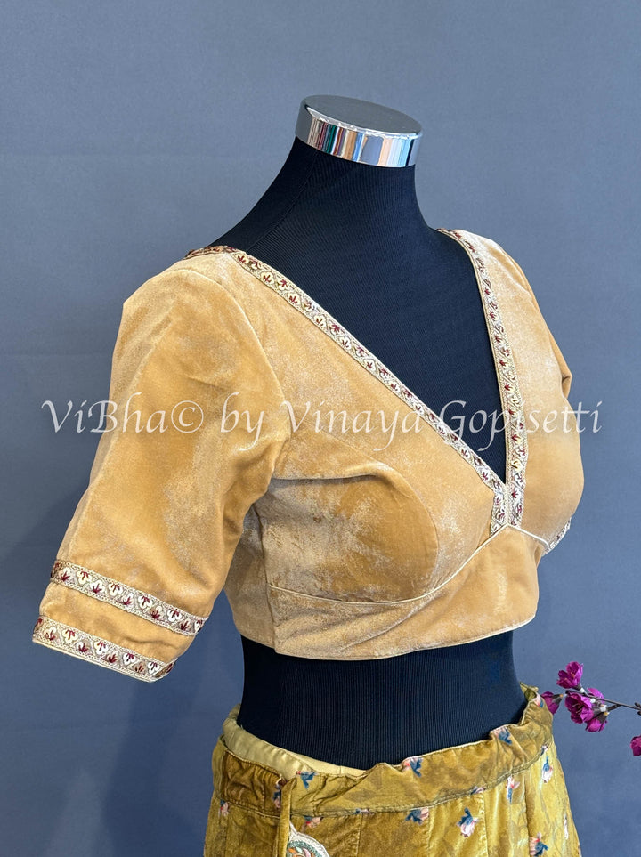 Gold Embroidered Velvet Blouse