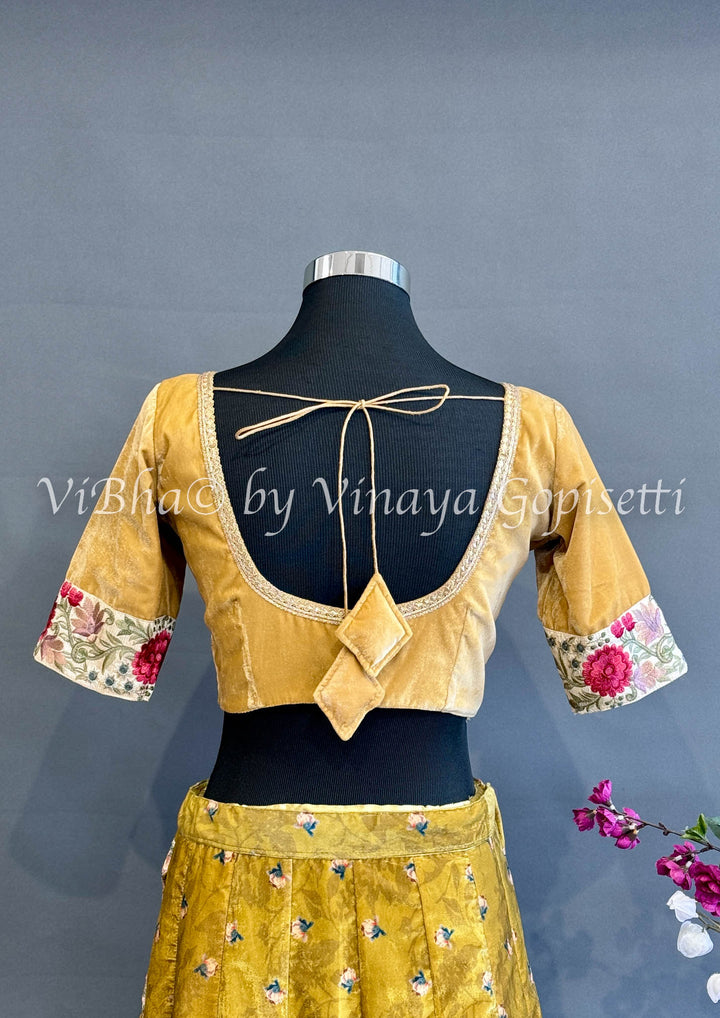 Gold Embroidered Velvet Blouse