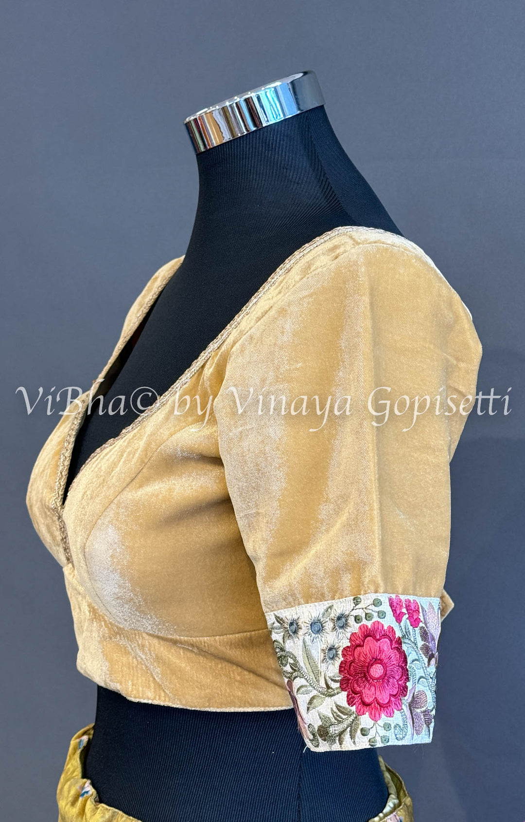 Gold Embroidered Velvet Blouse