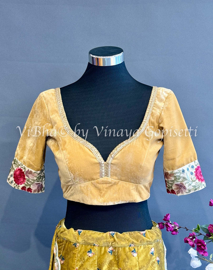 Gold Embroidered Velvet Blouse