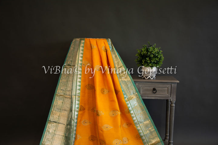 Yellow And Blue Venkatagiri Silk Saree And Blouse