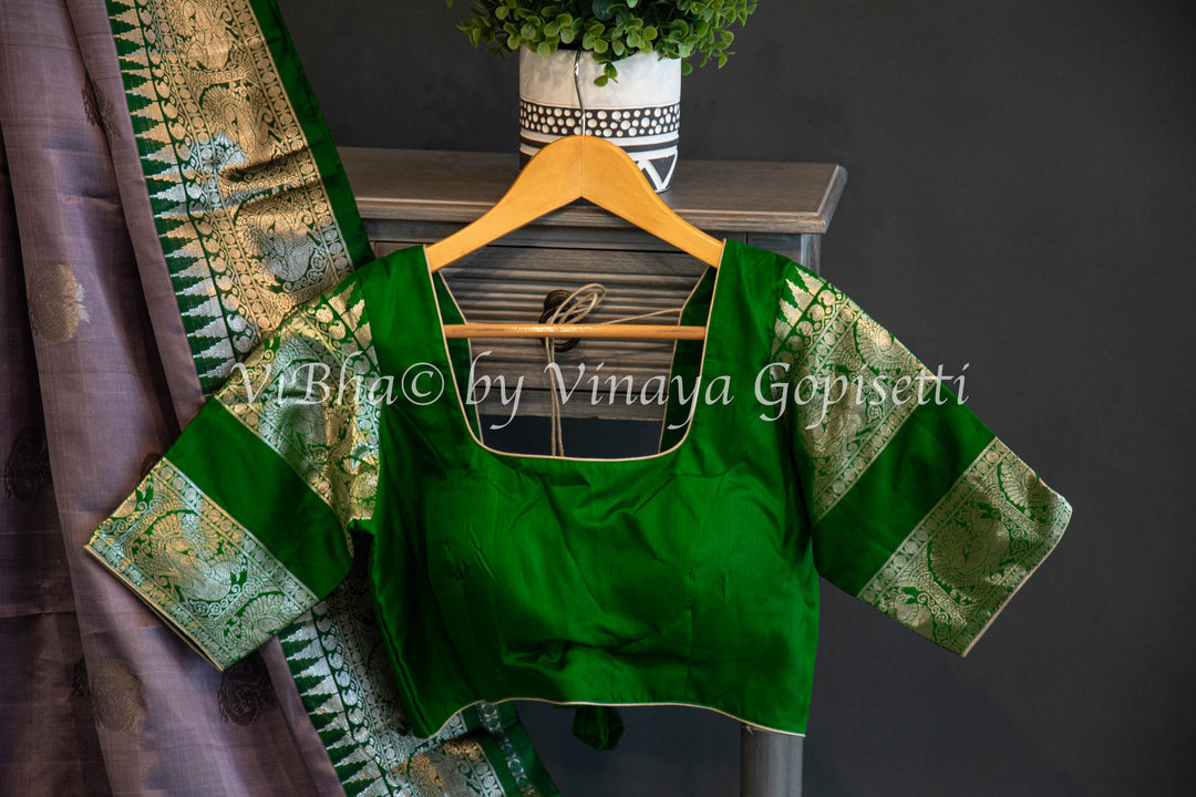 Gray and Green Combination Venkatagiri Silk Saree And Blouse