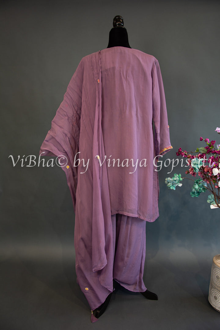 Dark Mauve Embroidered Sharara Set