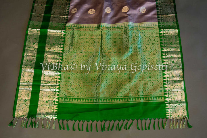 Gray and Green Combination Venkatagiri Silk Saree And Blouse