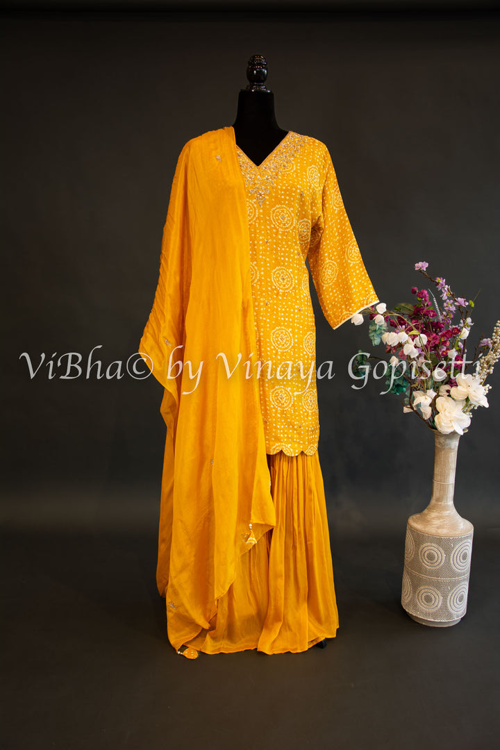 Yellow Bandhani Print Sharara Set