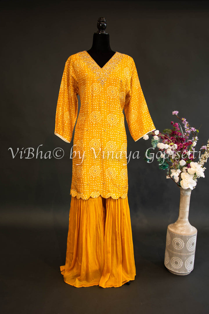 Yellow Bandhani Print Sharara Set