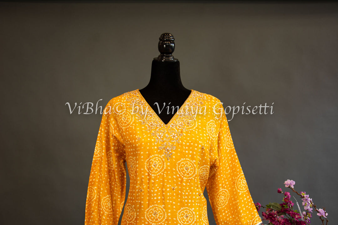 Yellow Bandhani Print Sharara Set