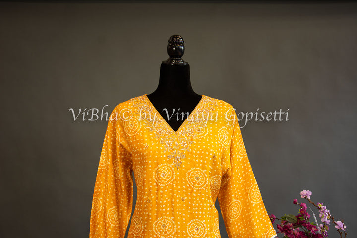 Yellow Bandhani Print Sharara Set