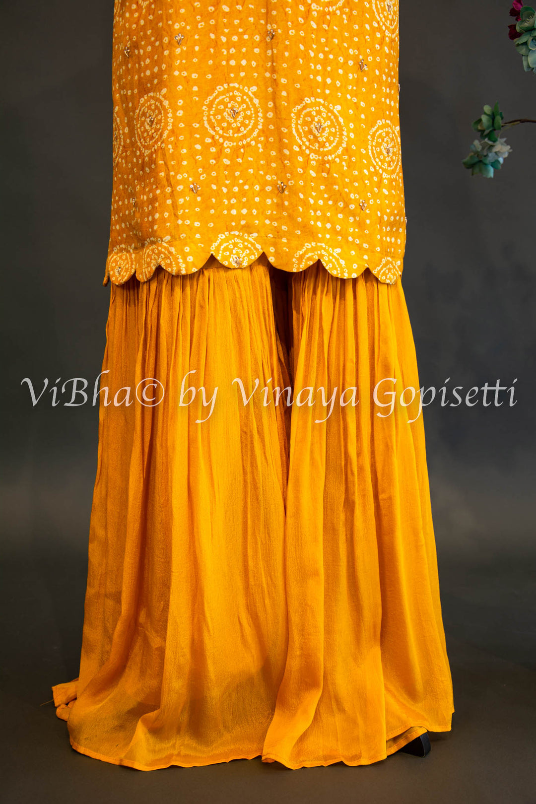 Yellow Bandhani Print Sharara Set