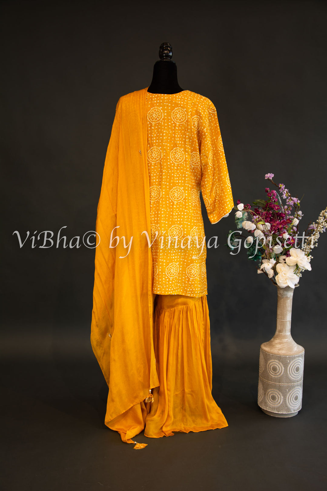 Yellow Bandhani Print Sharara Set