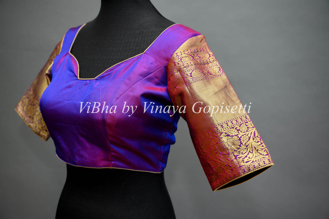 Coral and Purple Kanchi All Over Design Silk Saree And Blouse