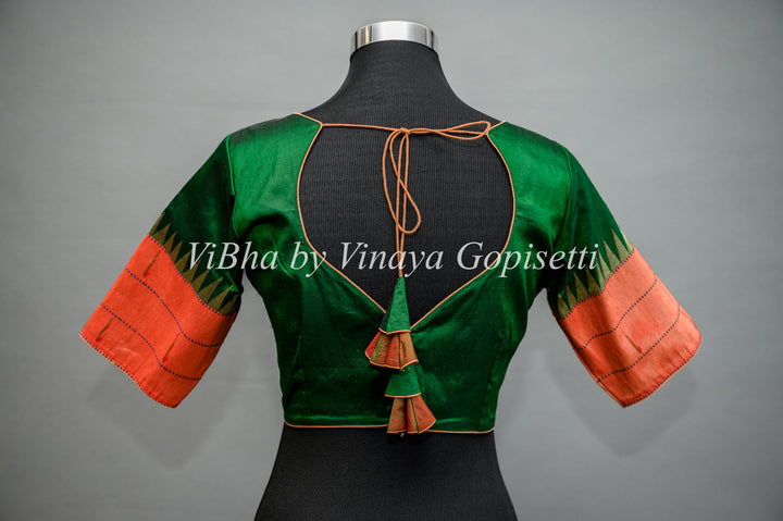 Green Paithani Silk Saree And Blouse with Triple Muniya Borders And Pallu