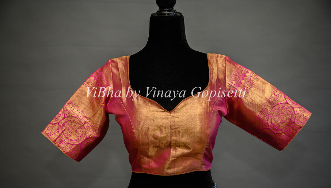 Yellow and Rani Pink All Over Design Kanchi Silk Saree And Blouse