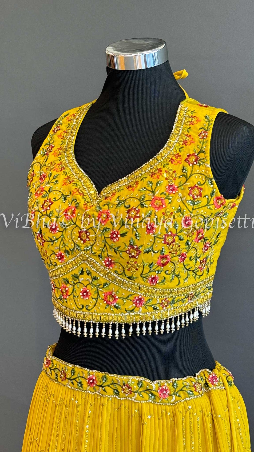 Yellow And Green Embroidered Lehenga Set