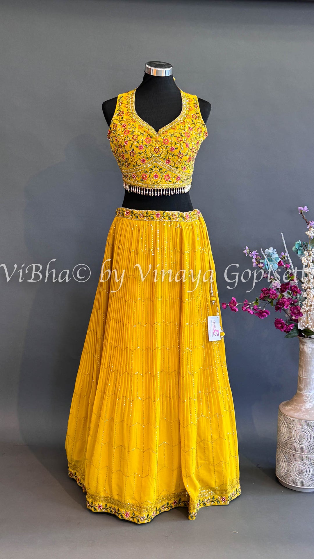 Yellow And Green Embroidered Lehenga Set