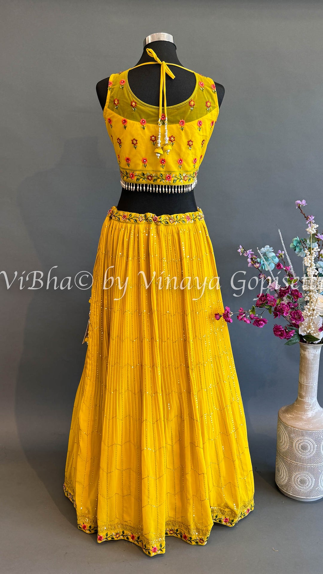 Yellow And Green Embroidered Lehenga Set