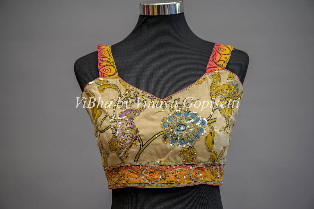 Pen Kalamkari Handembroidered Sleeveless Blouse