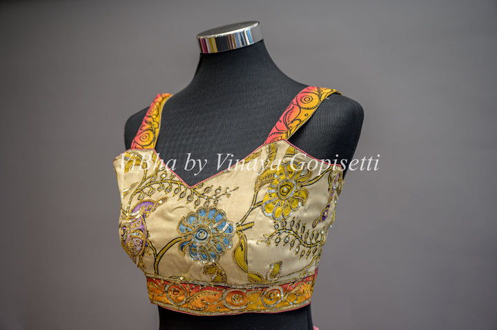 Pen Kalamkari Handembroidered Sleeveless Blouse