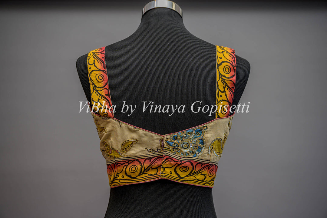 Pen Kalamkari Handembroidered Sleeveless Blouse