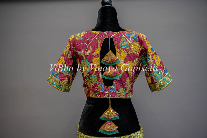 Pen Kalamkari Handembroidered Boat Neck Blouse