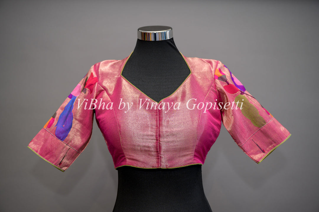 Pink Peacock Paithani Silk Blouse