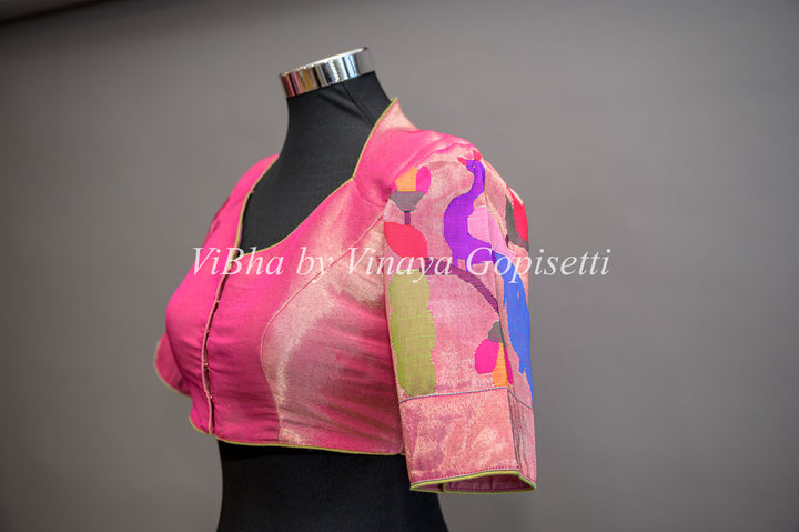 Pink Peacock Paithani Silk Blouse