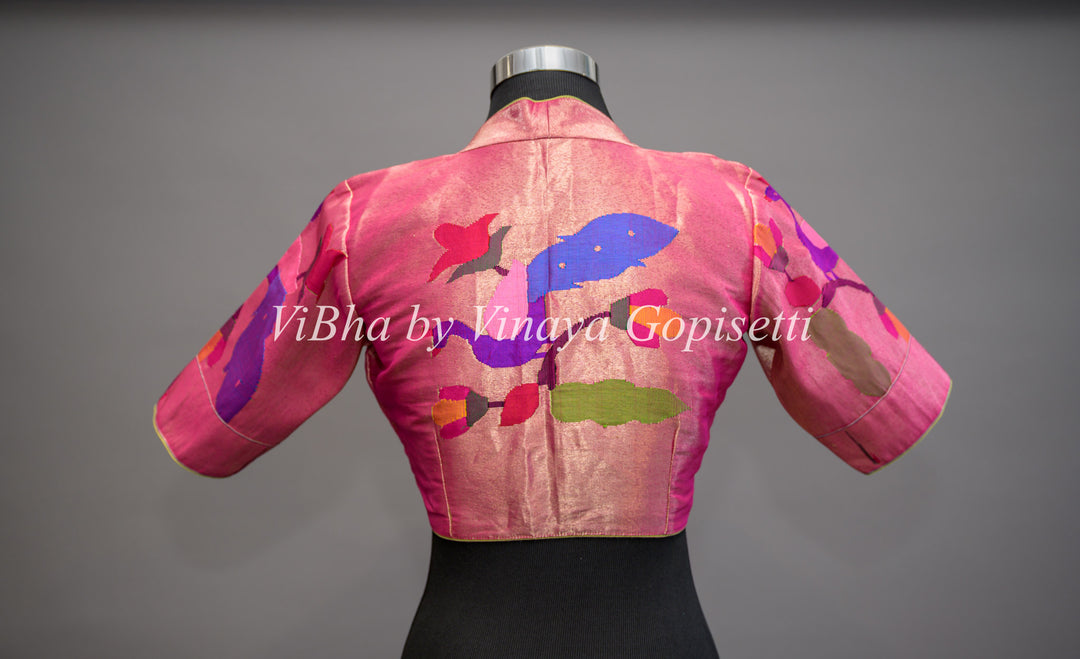 Pink Peacock Paithani Silk Blouse