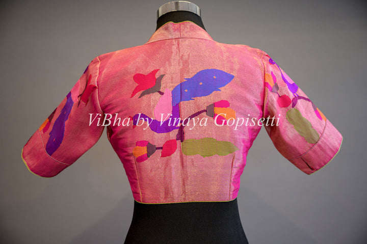 Pink Peacock Paithani Silk Blouse