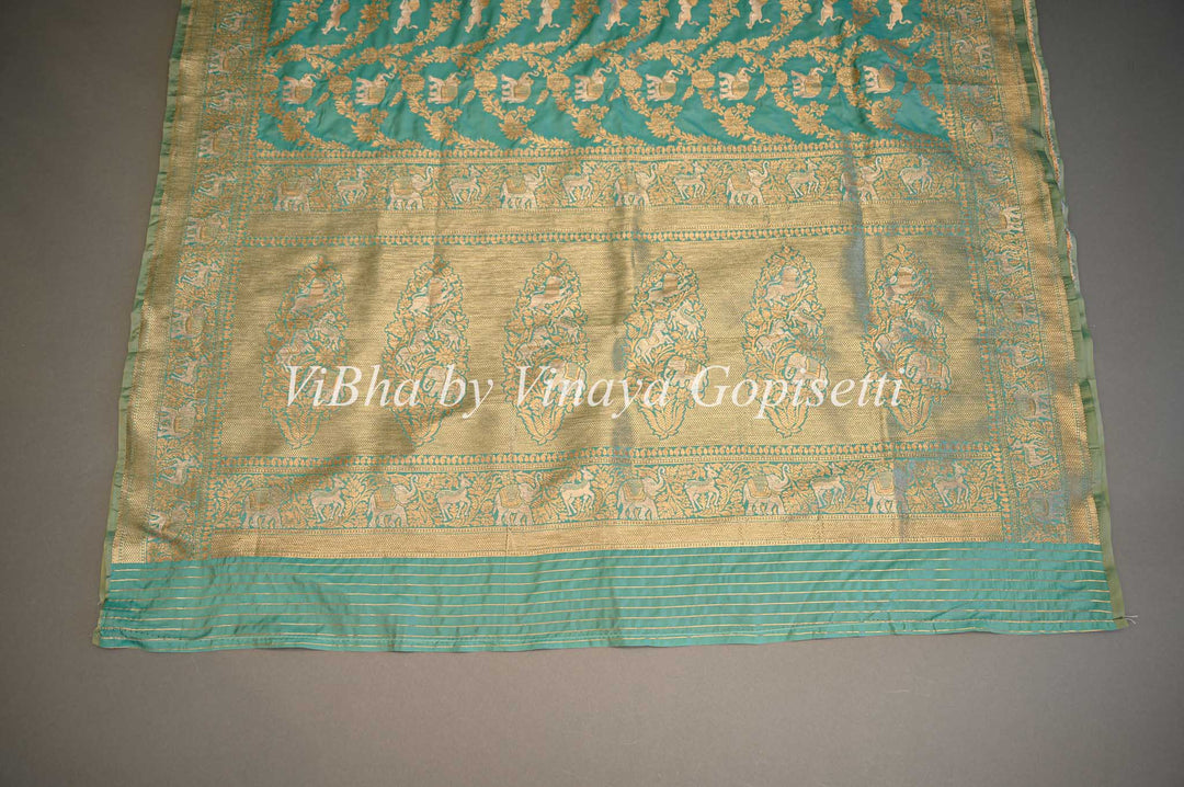 Aqua Banarasi Katan Silk Saree And Blouse