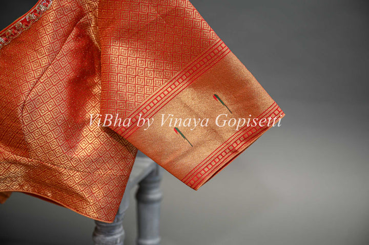 Off White Banarasi Katan Silk Saree And Blouse With All Over Paithani And Triple Muniya Borders